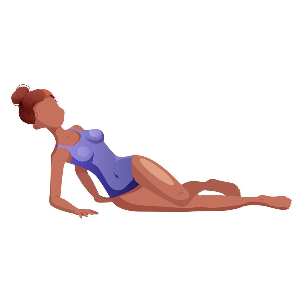 A dark-skinned girl in a bathing suit lies on the beach. Rest on the sea. vector