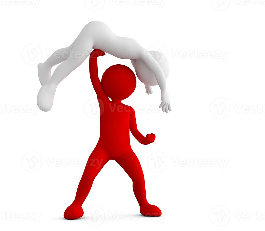 Red toon man beating his competitor. photo