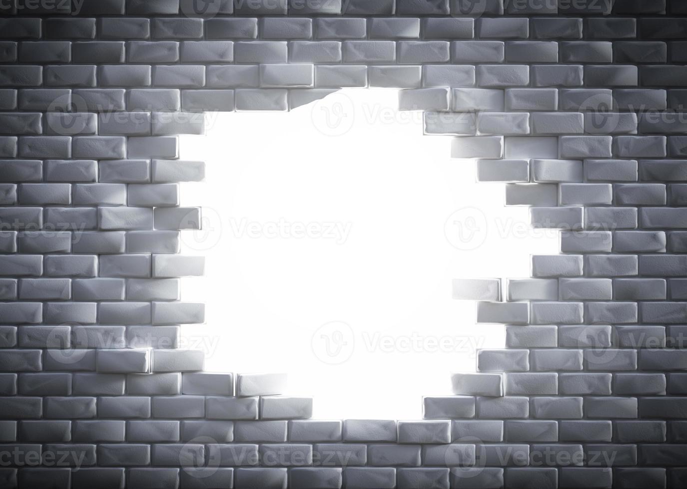 Light coming through a hole in a brick wal photo