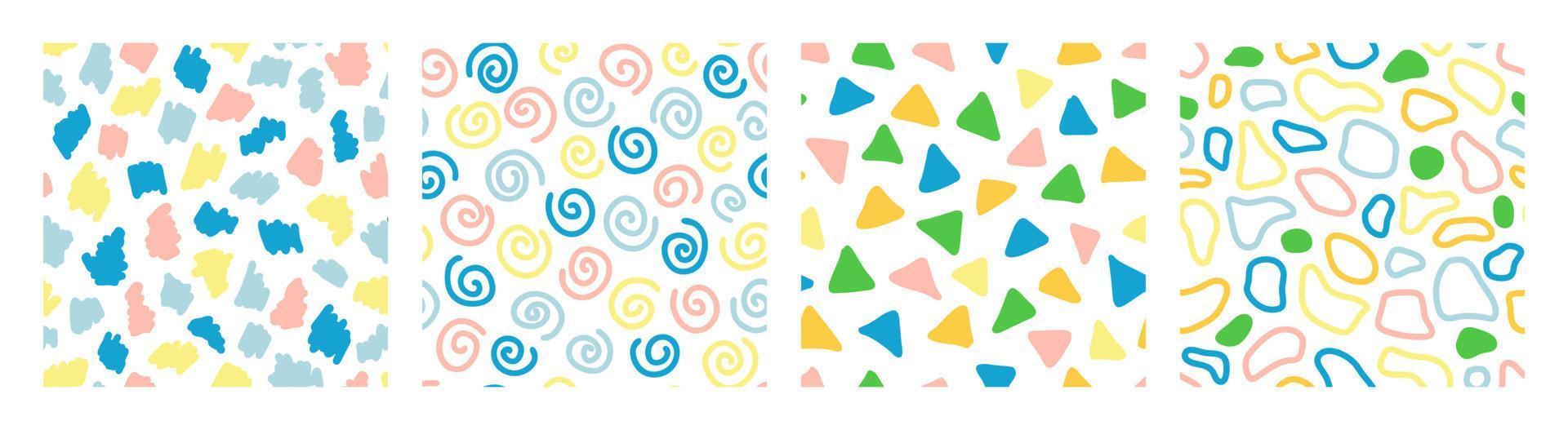 Cute colorful seamless pattern set with hand drawn abstract shapes. Trendy vector background. Fresh modern geo print for kids apparel, scrapbooking, wallpaper