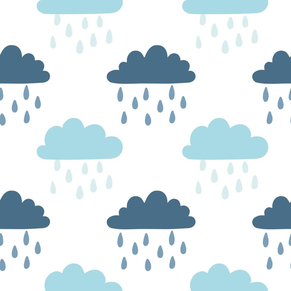 Rainy clouds hand drawn seamless pattern. Childish style vector background. Cute print for kids apparel, scrapbooking, wallpaper