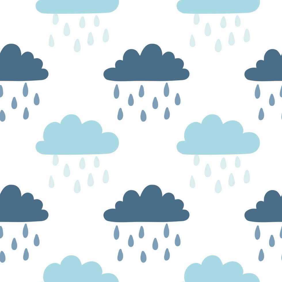 Rainy clouds hand drawn seamless pattern. Childish style vector background. Cute print for kids apparel, scrapbooking, wallpaper