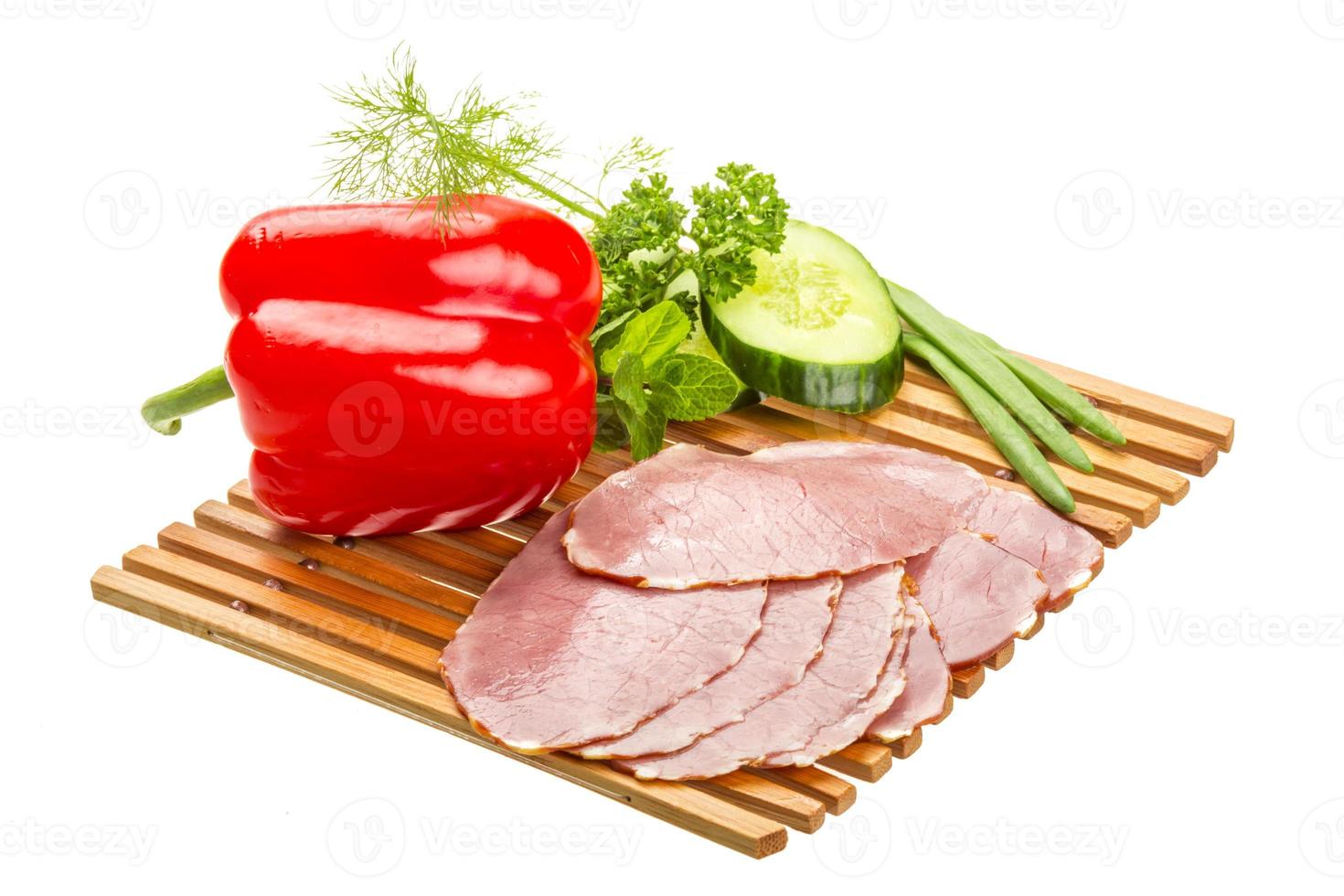 Ripe fresh ham with vegetables photo