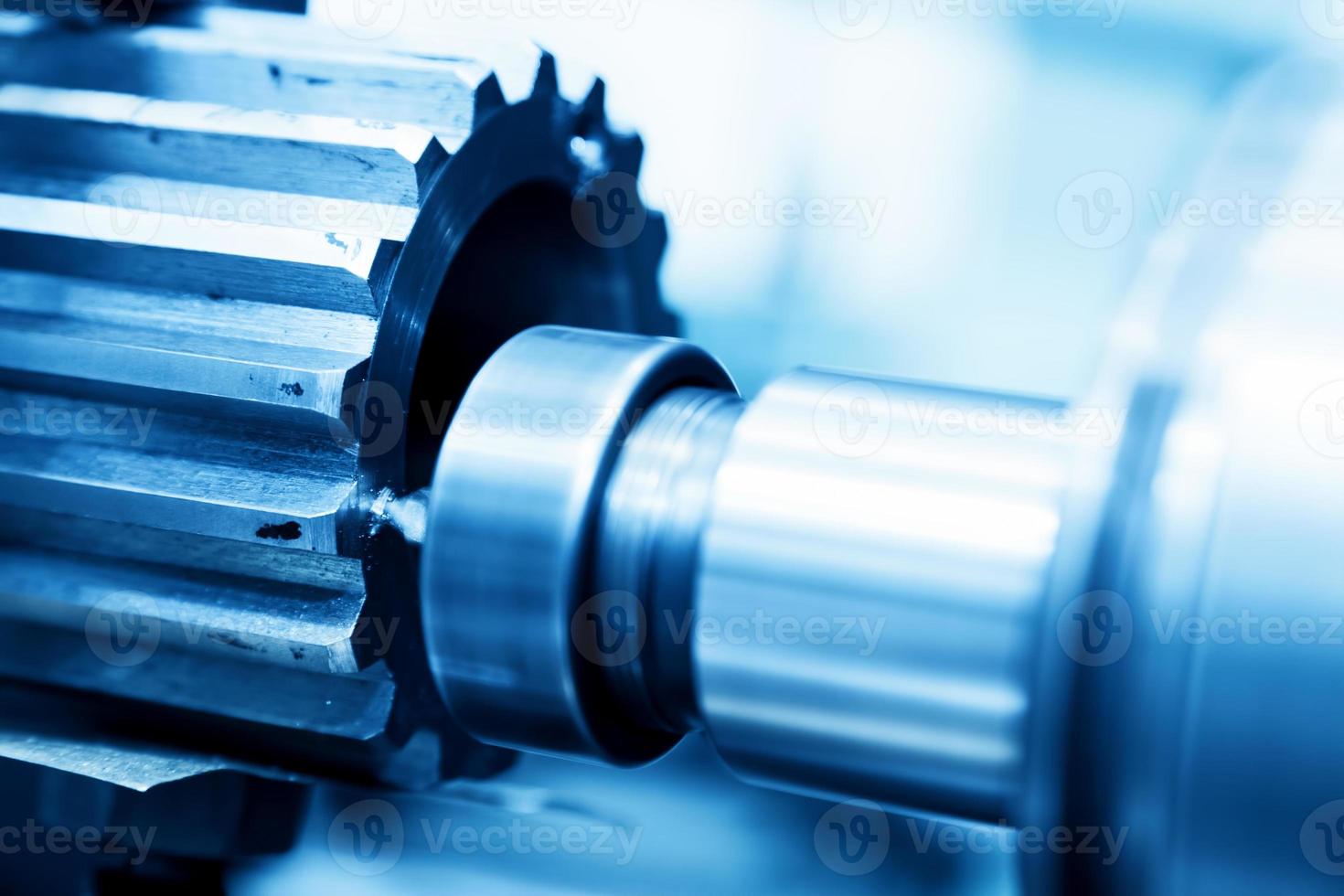 CNC turning, drilling and boring machine at work close-up photo
