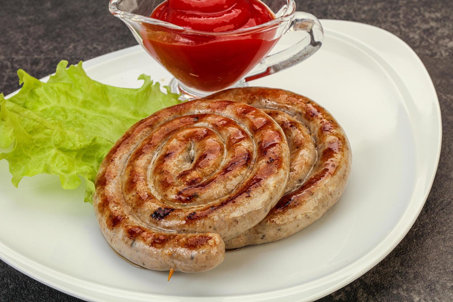 Grilled round pork tasty sausages photo