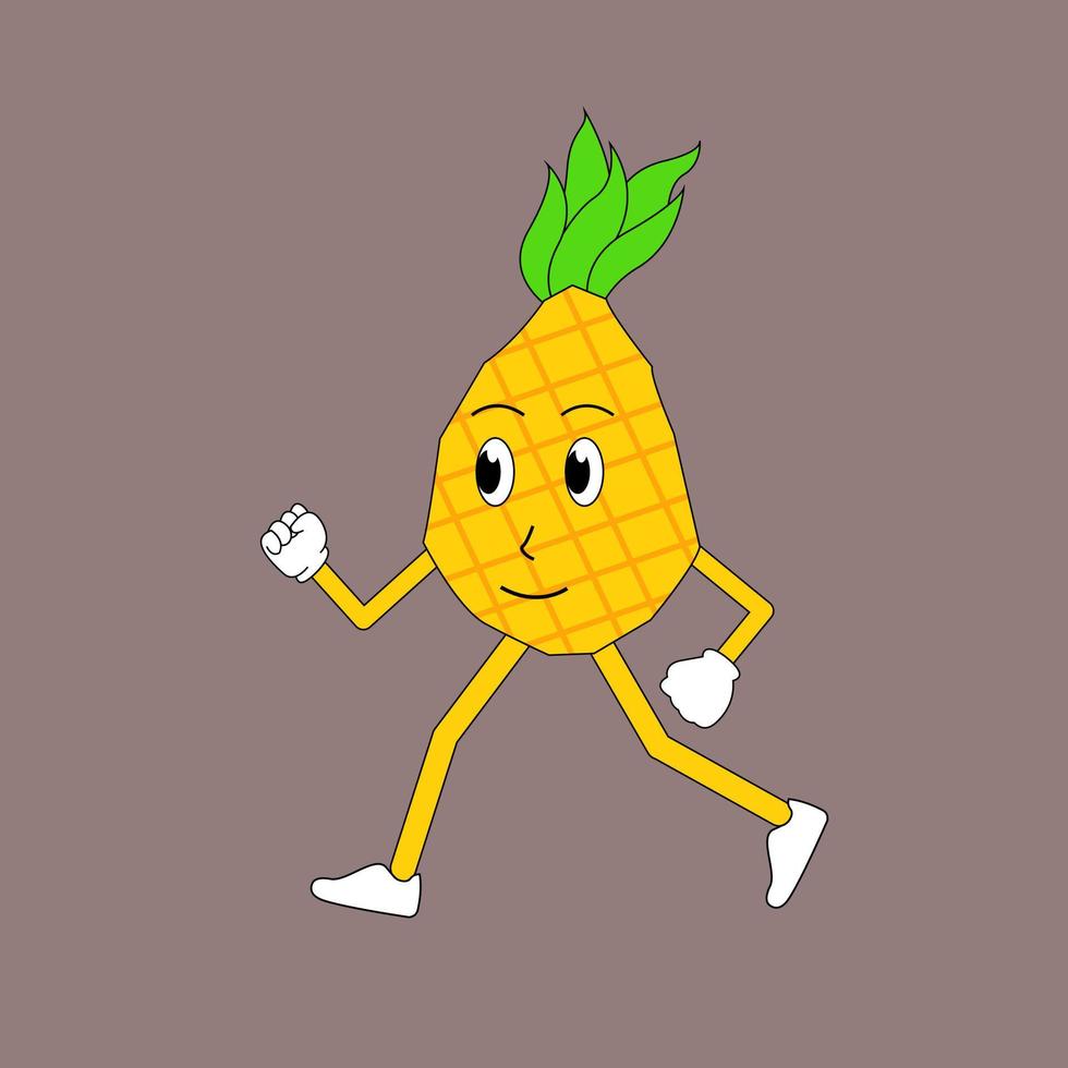 ilustración del personaje de piña corriendo con cara feliz vector