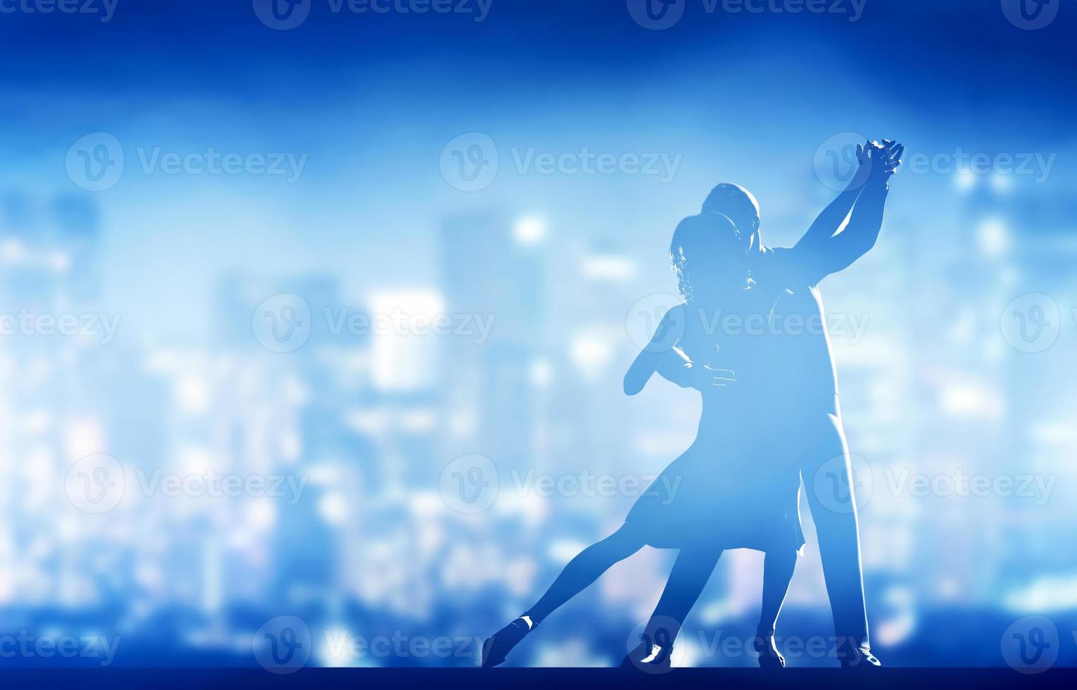 Romantic couple dance. Elegant classic pose. City nightlife photo