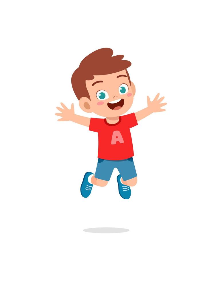 cute little kid jump and feel happy vector