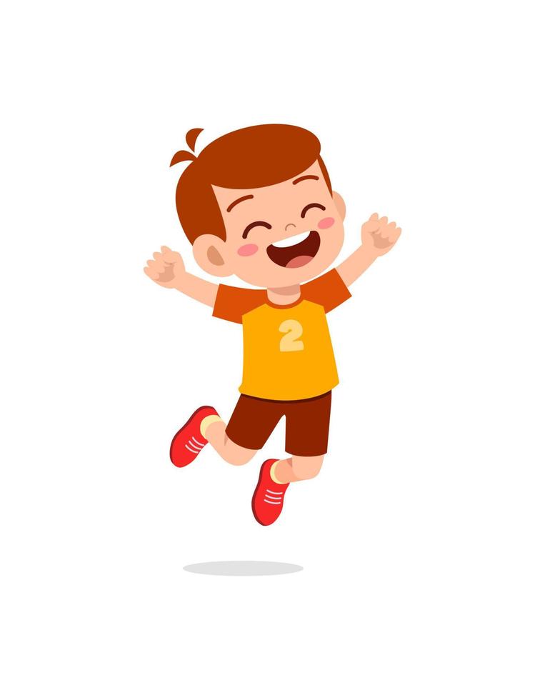 cute little kid jump and feel happy vector