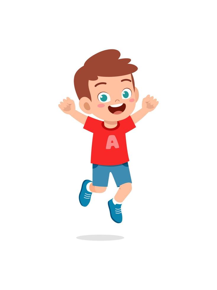 cute little kid jump and feel happy vector