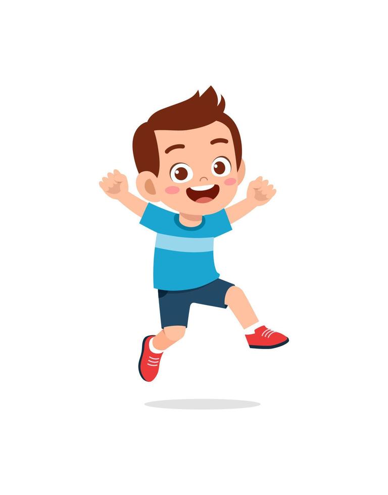 cute little kid jump and feel happy vector