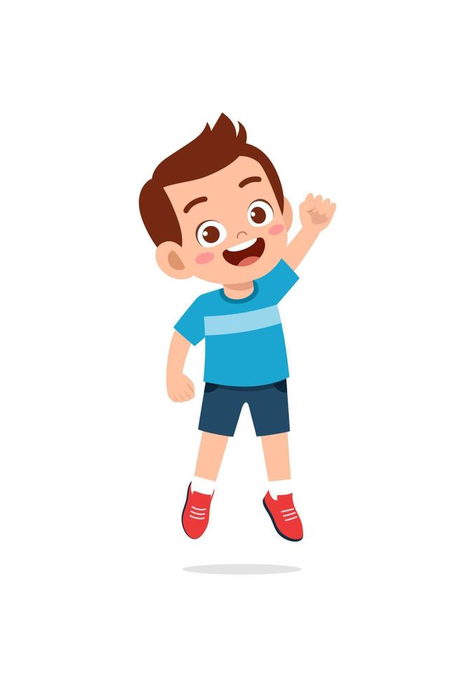 cute little kid jump and feel happy vector