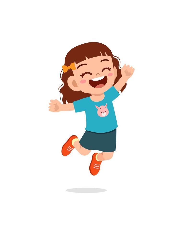 cute little kid jump and feel happy vector