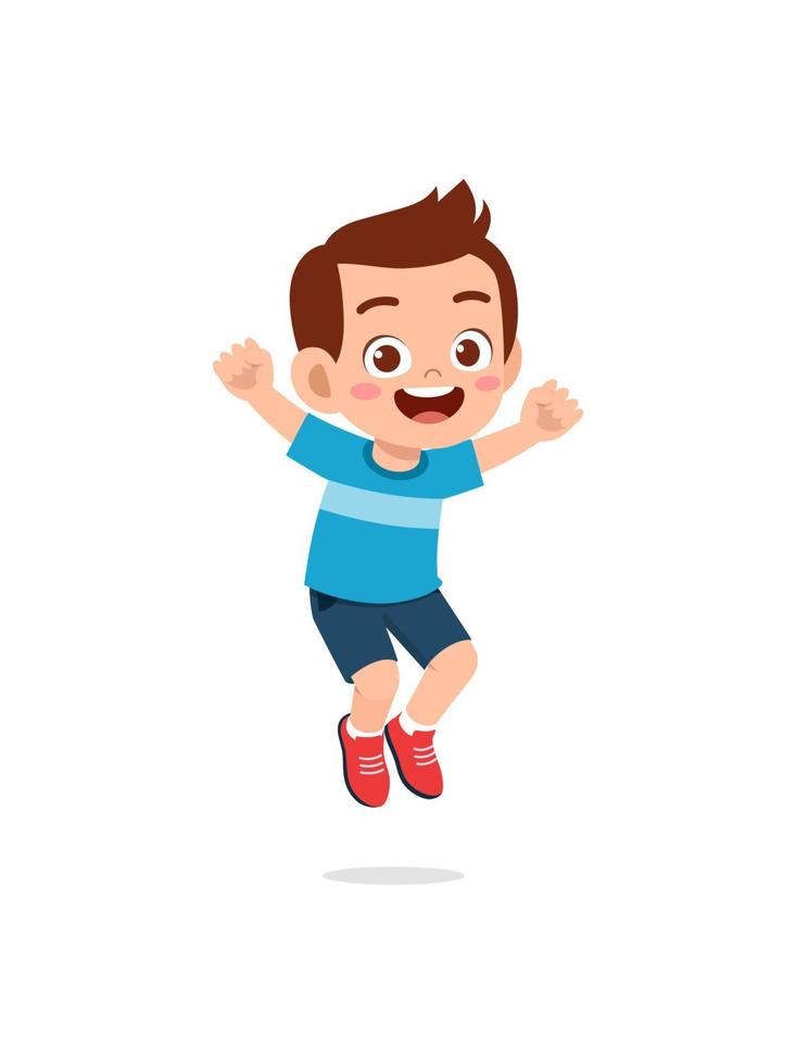 cute little kid jump and feel happy vector