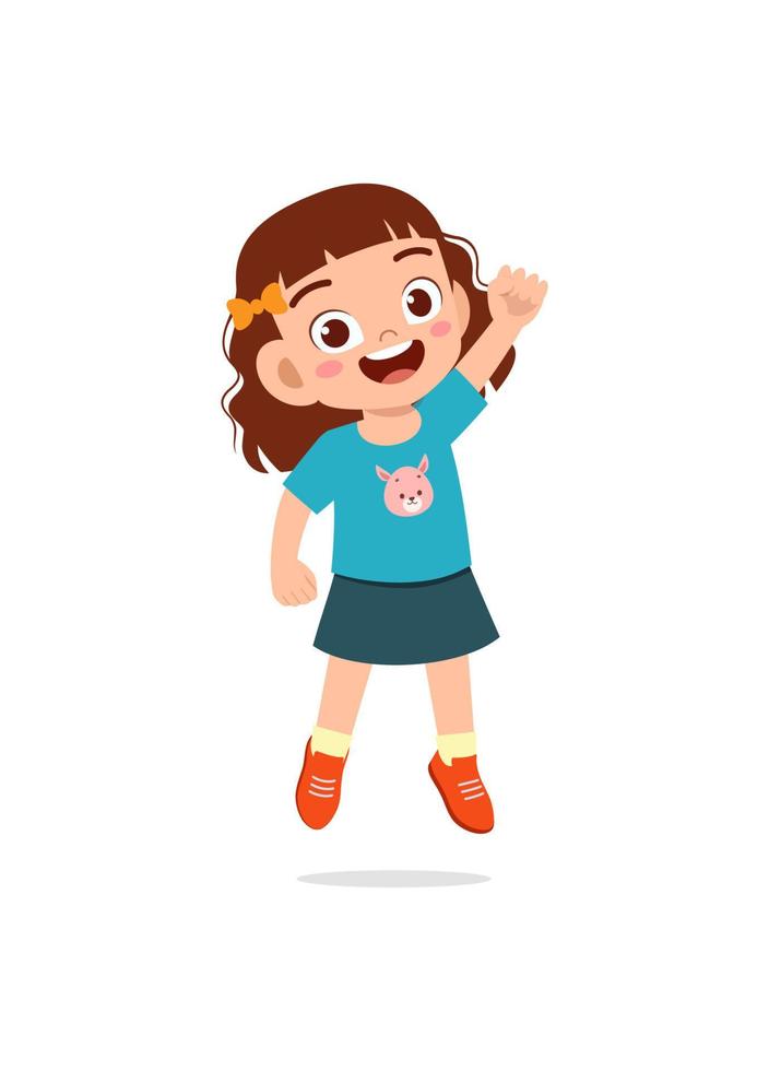 cute little kid jump and feel happy vector