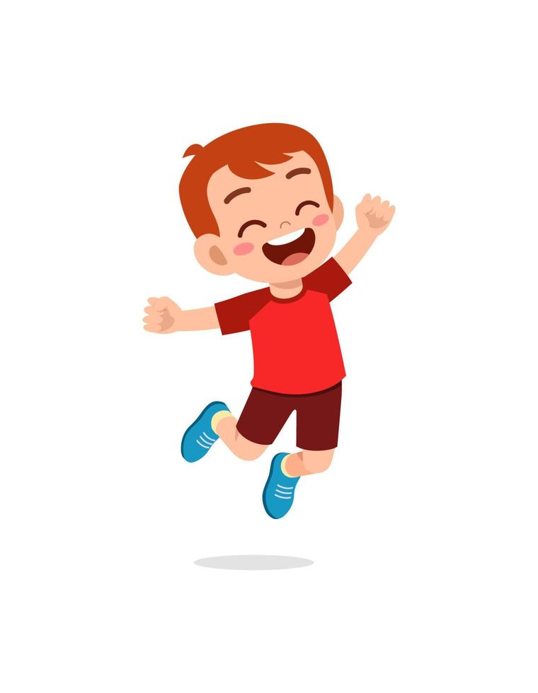 cute little kid jump and feel happy vector