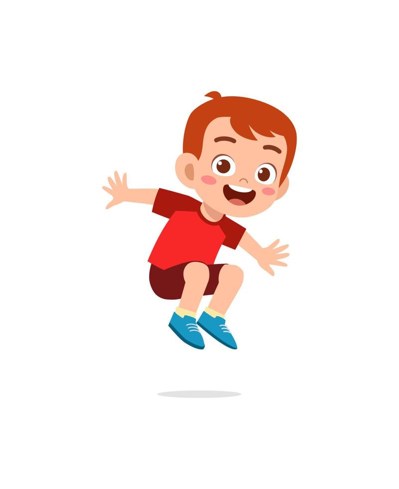 cute little kid jump and feel happy vector