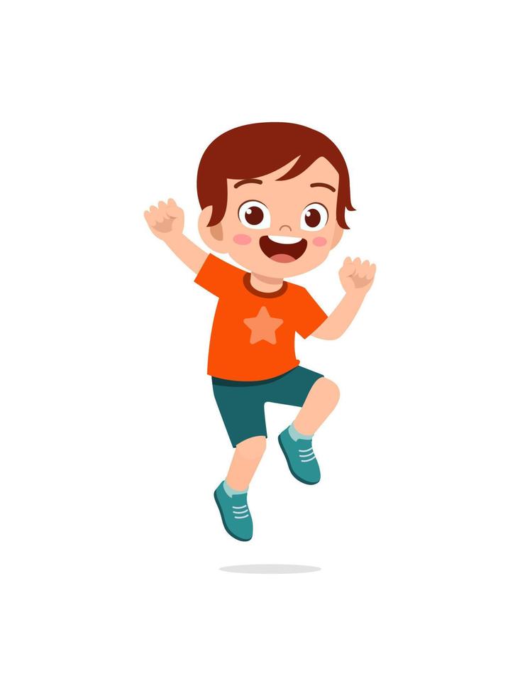 cute little kid jump and feel happy vector