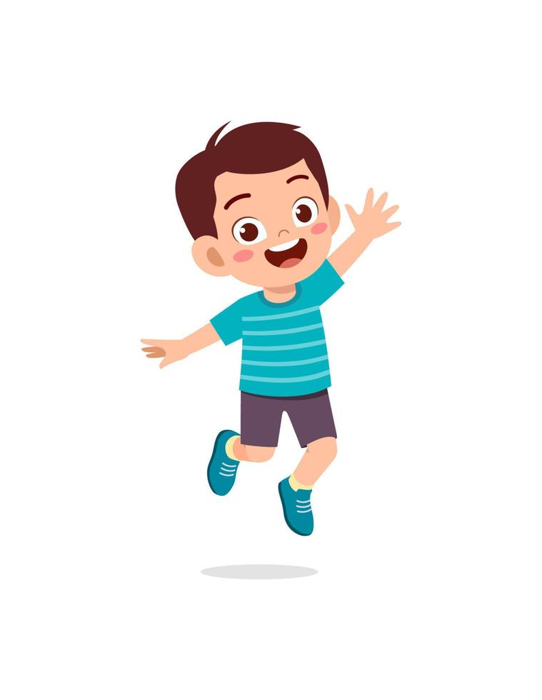 cute little kid jump and feel happy vector