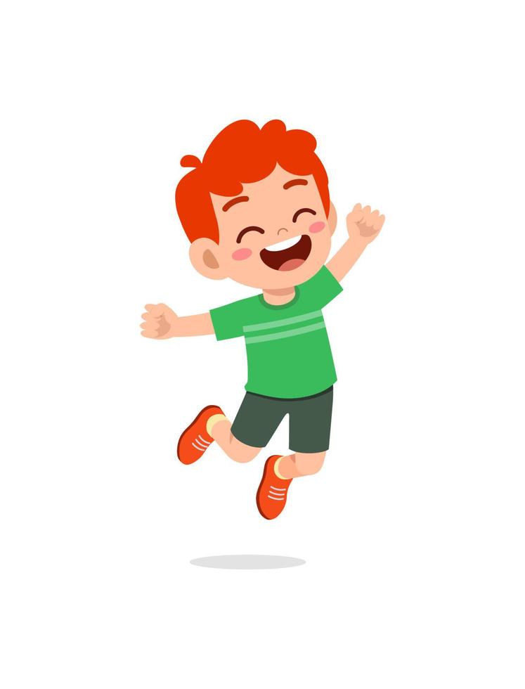 cute little kid jump and feel happy vector