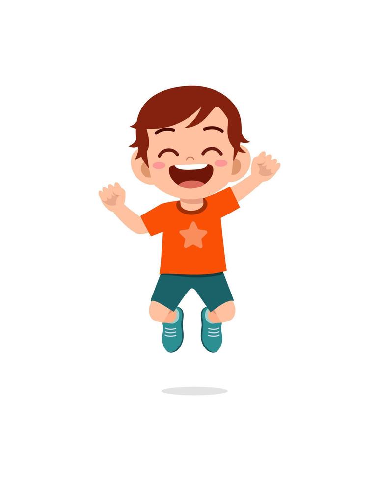 cute little kid jump and feel happy vector