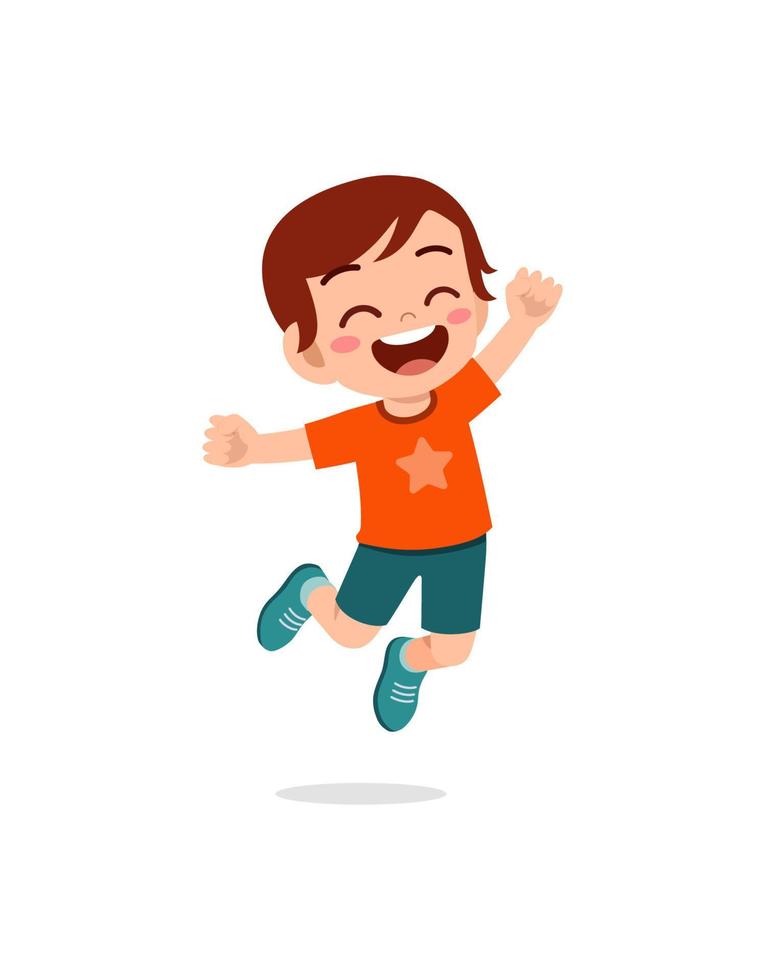 cute little kid jump and feel happy vector