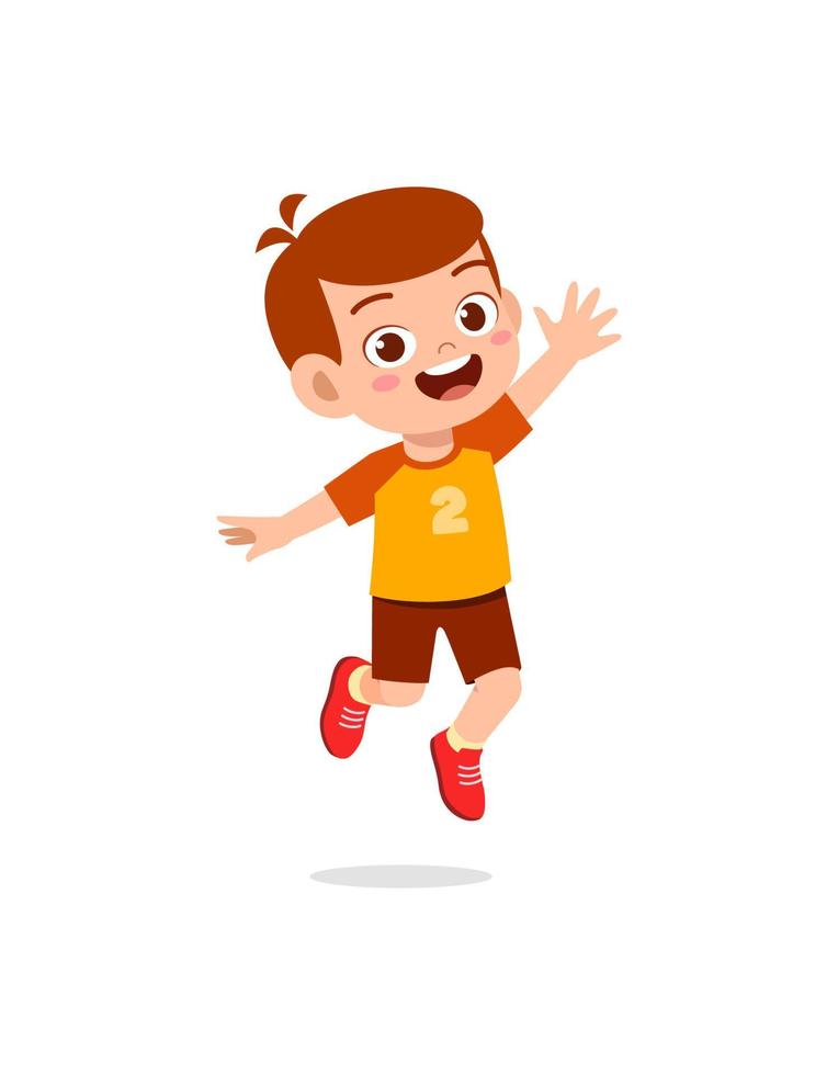 cute little kid jump and feel happy vector