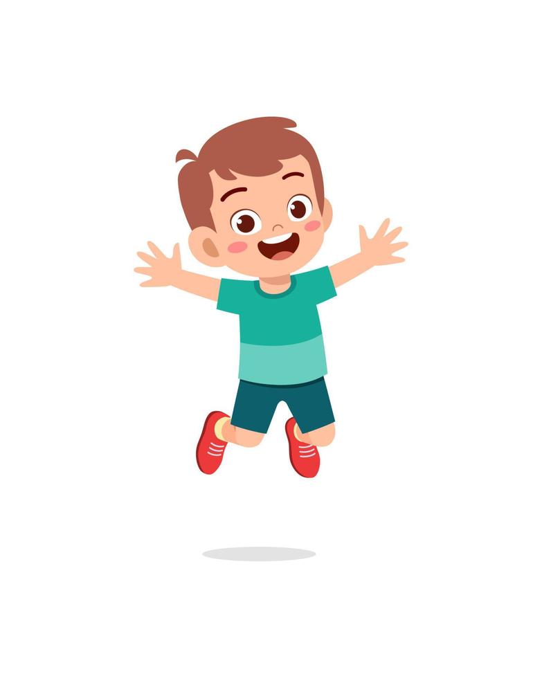 cute little kid jump and feel happy vector