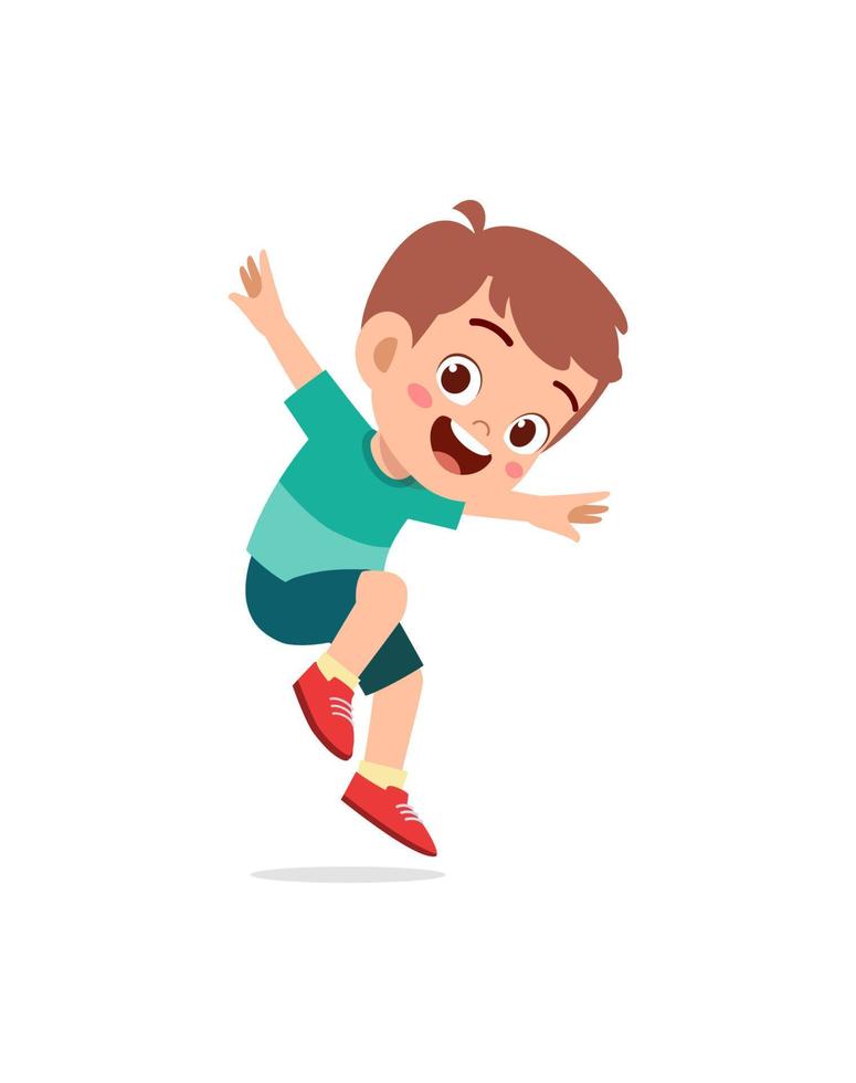 cute little kid jump and feel happy vector