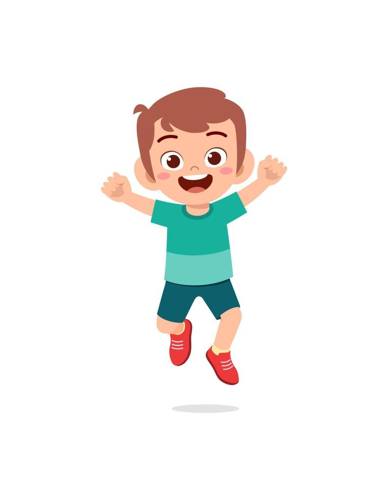 cute little kid jump and feel happy vector