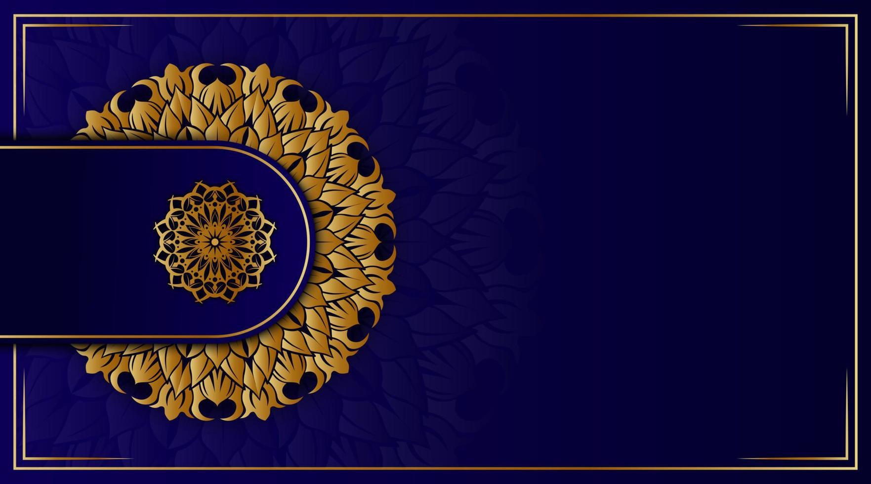 fondo de mandala, decoración redonda dorada en la oscuridad vector