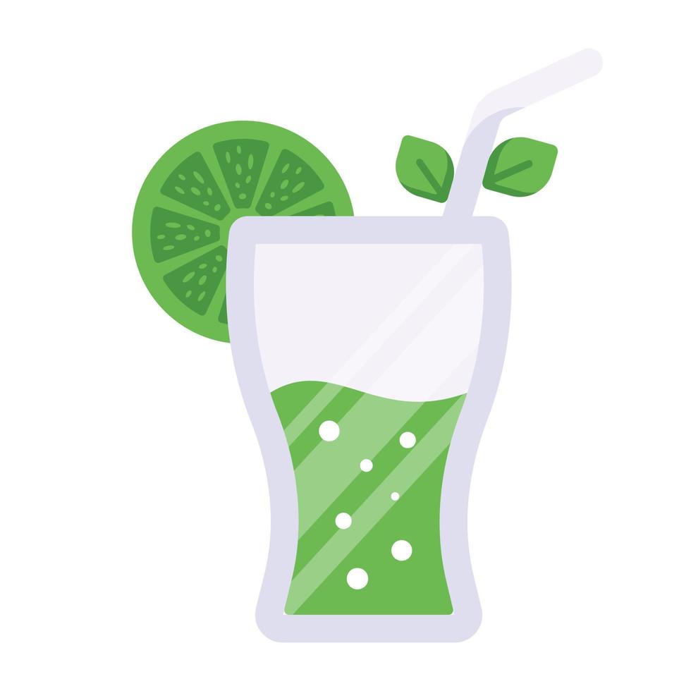 un icono plano de vaso de jugo fresco vector