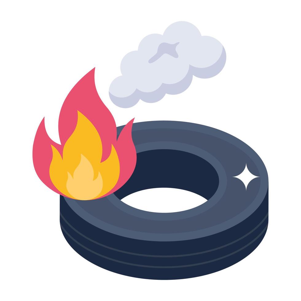 Trendy isometric icon of a burn tyre vector