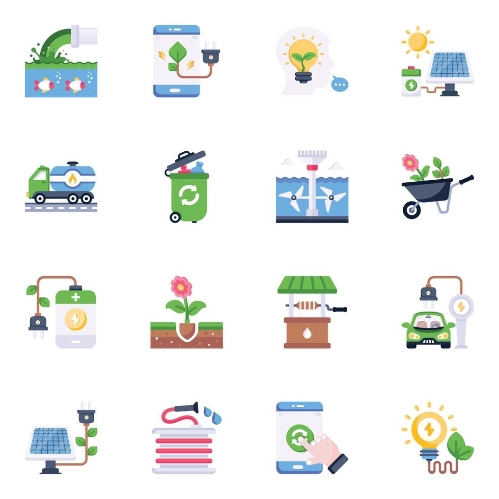 paquete de iconos planos de ecología vector