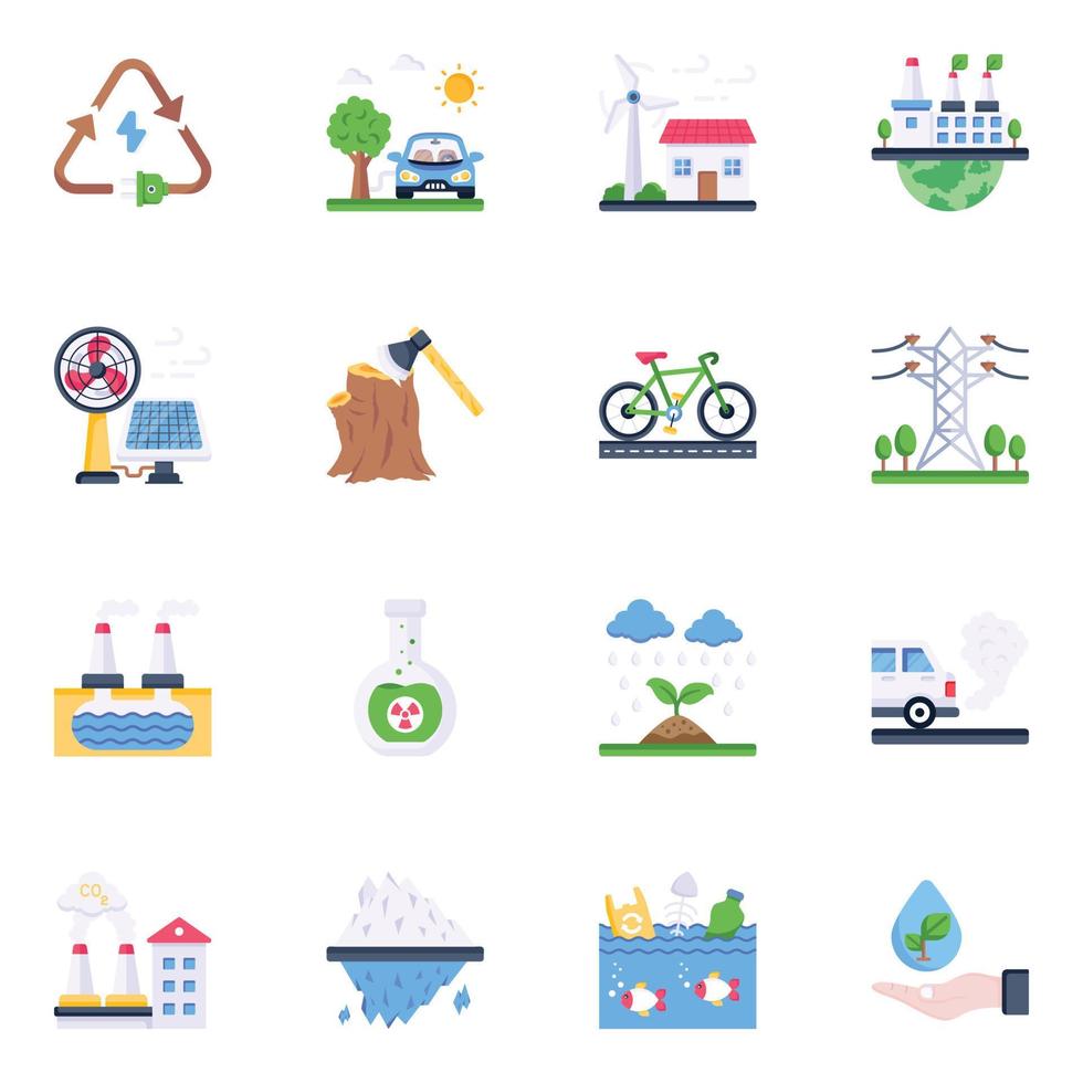 Set of Renewable Energy Flat Icons vector