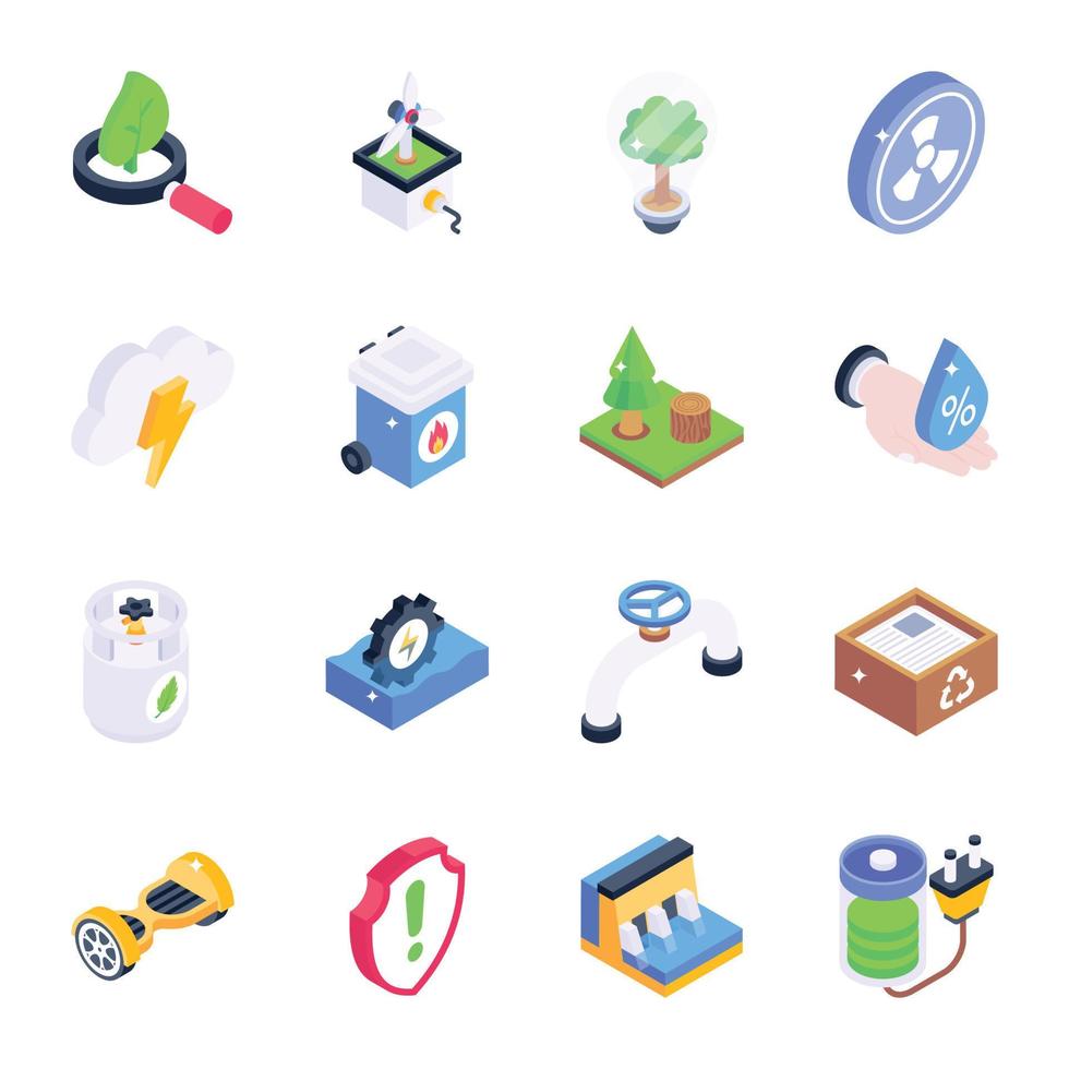 Pack of Ecological Science Isometric Vectors