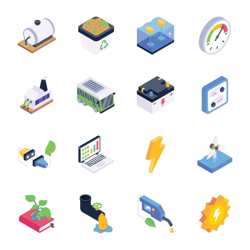 Modern Isometric Icons of Renewable Energy and Smart Technology vector