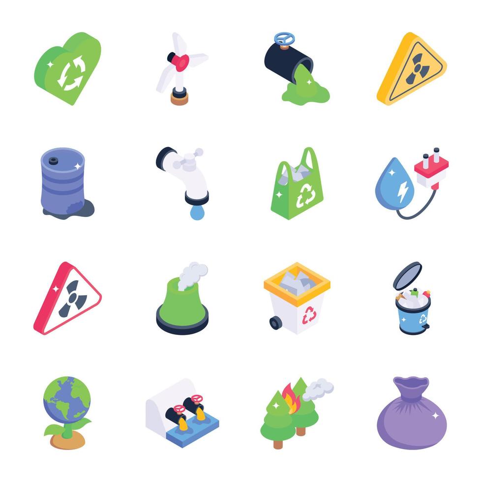 Green Energy Isometric Icons Pack vector