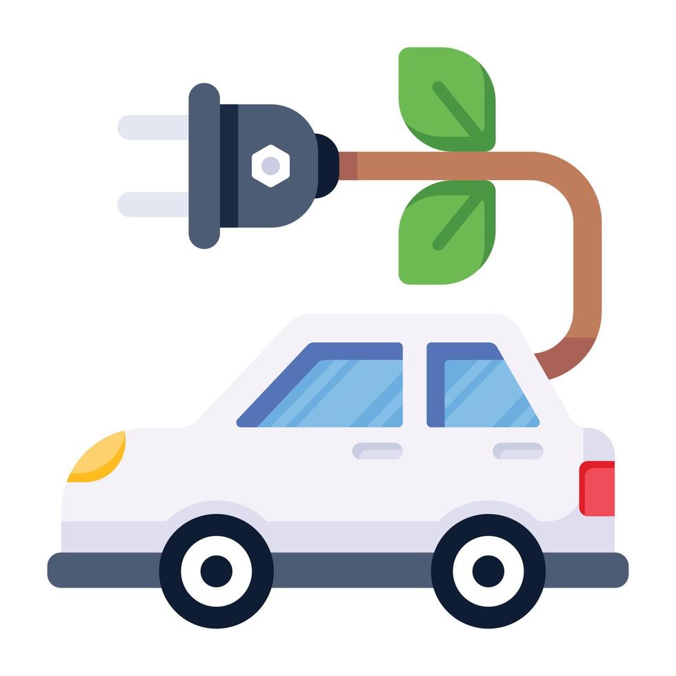 Vehicle with plug, concept of electric car flat icon vector