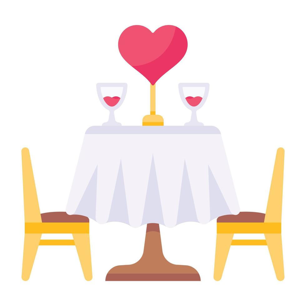 icono bellamente diseñado de cena romántica, vector plano