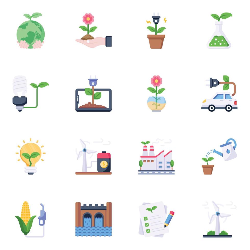 paquete de iconos planos ecológicos vector