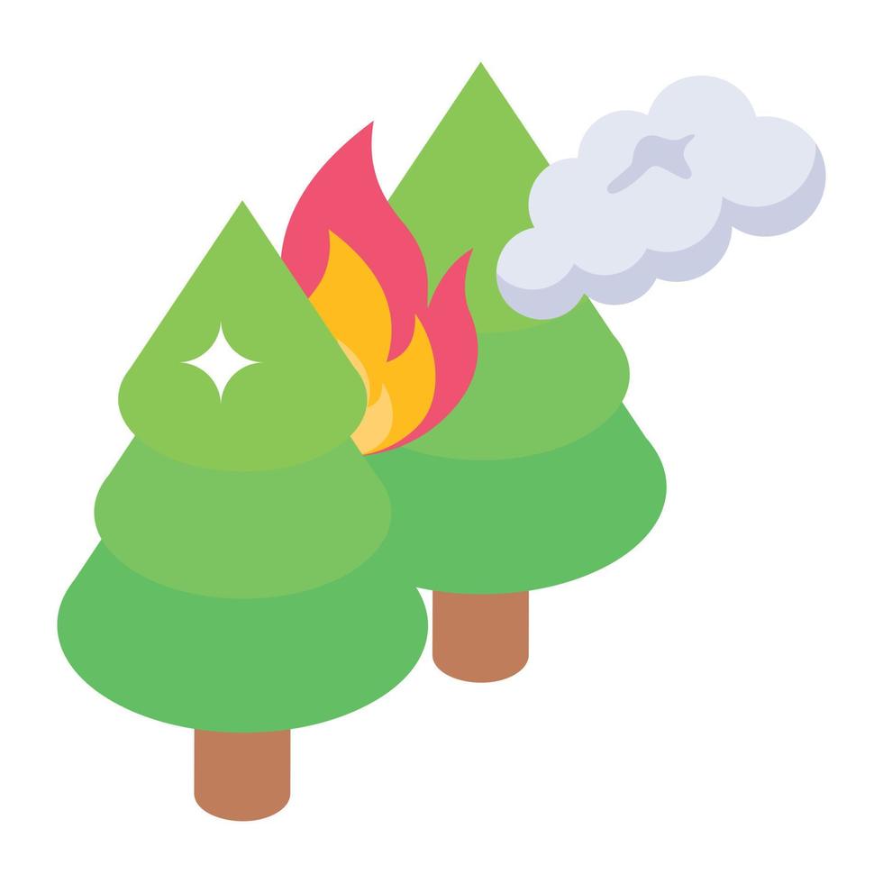 un icono de vector isométrico de incendio forestal