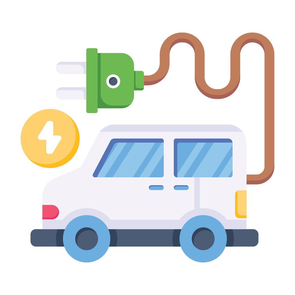 Vehicle with plug, concept of car charging flat icon vector