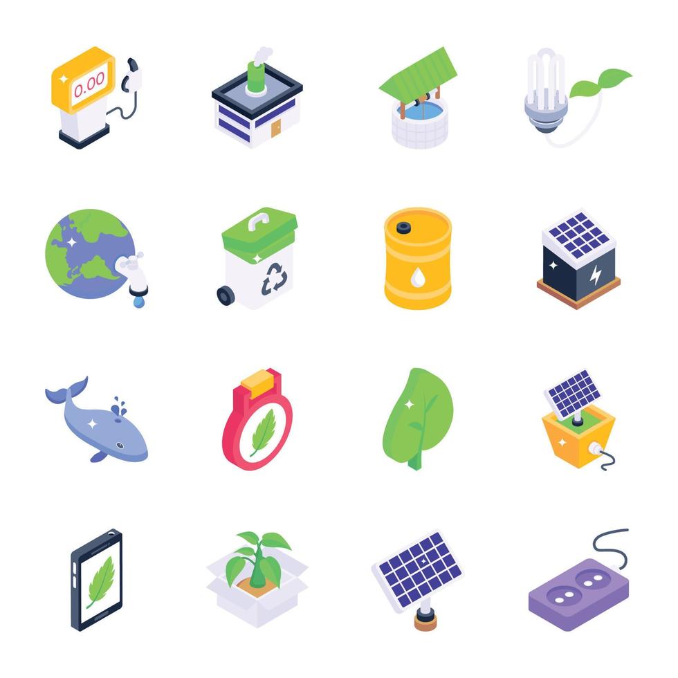 paquete de iconos isométricos de ecología vector