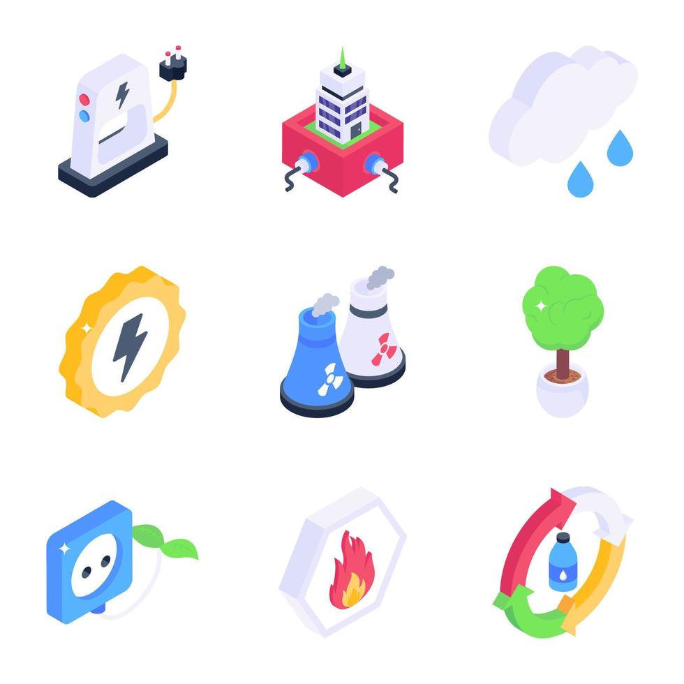 conjunto de iconos isométricos ecológicos y ambientales vector