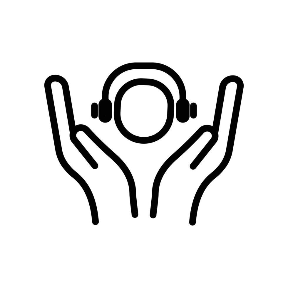 vector de icono de manos con personas y auriculares. musica, escuchando musica. estilo de icono de línea. ilustración de diseño simple editable