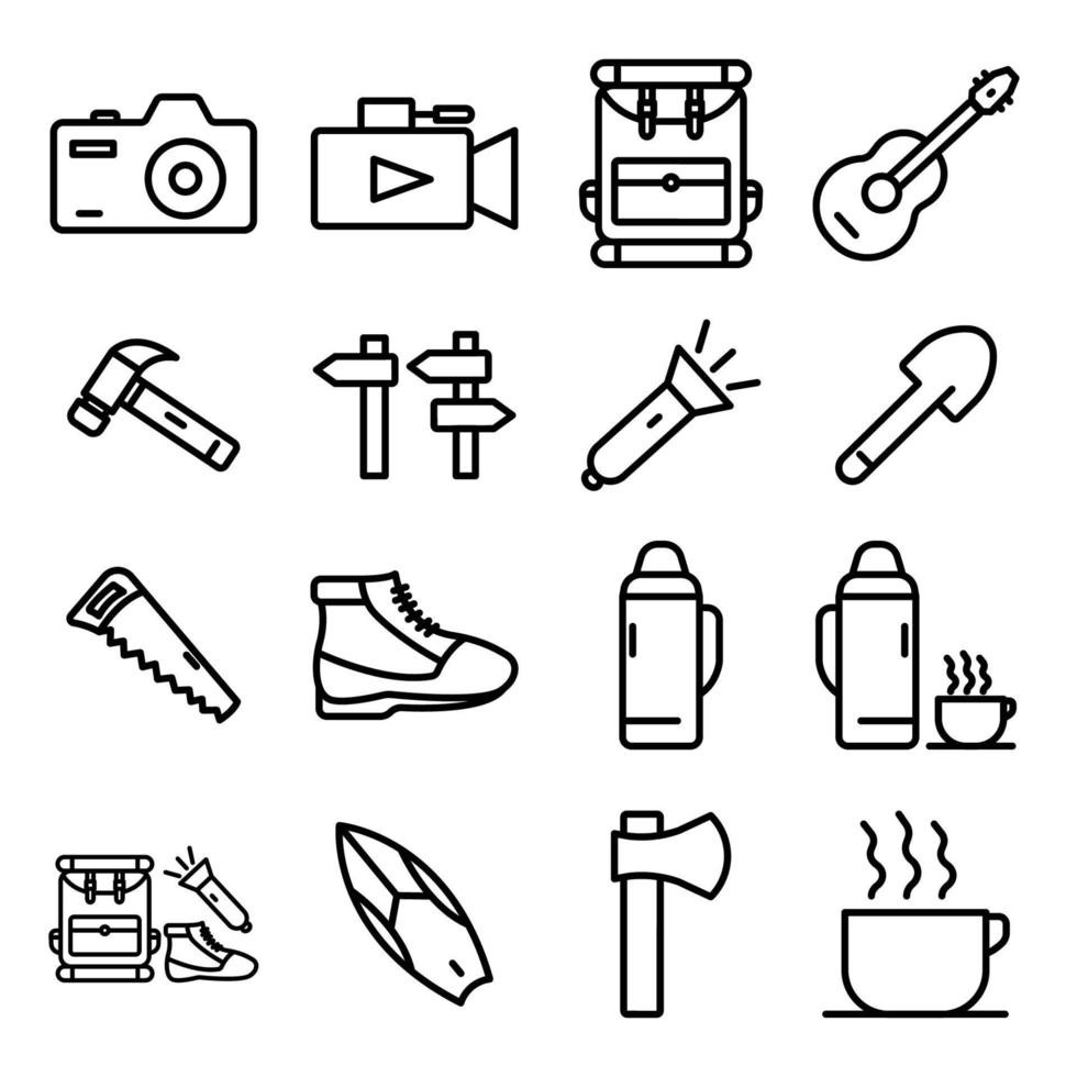 conjunto de iconos de vector de verano. vacaciones, escalada. estilo de icono de línea. ilustración de diseño simple editable