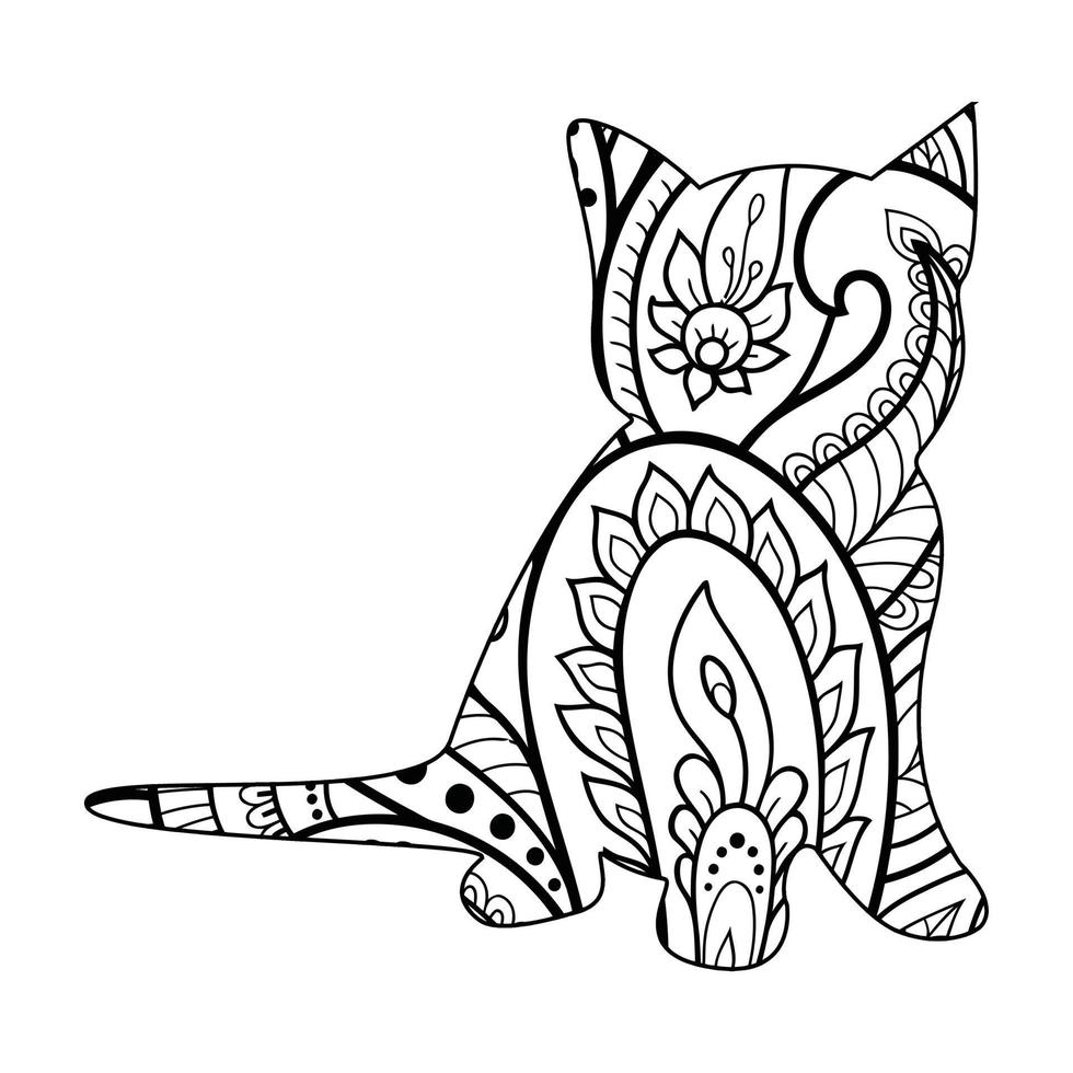 Mandala Cat Coloring Page For Kids vector