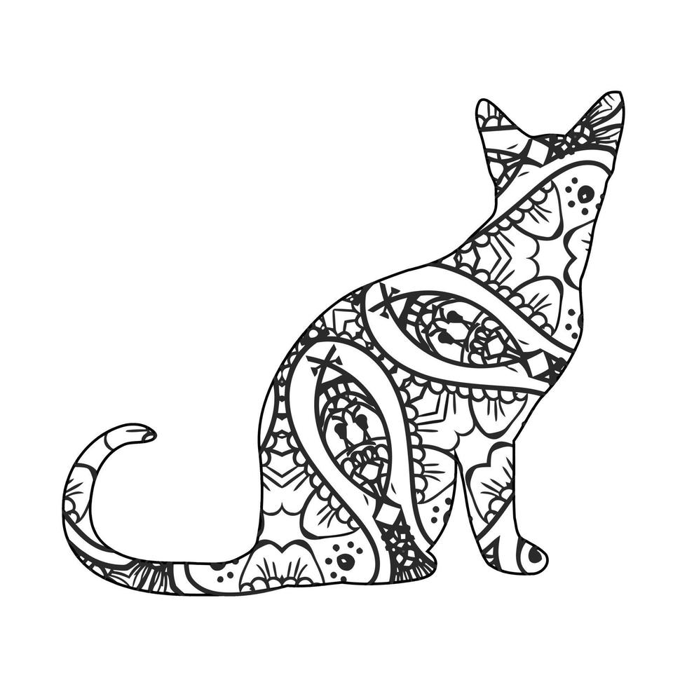 Mandala Cat Coloring Page For Kids vector