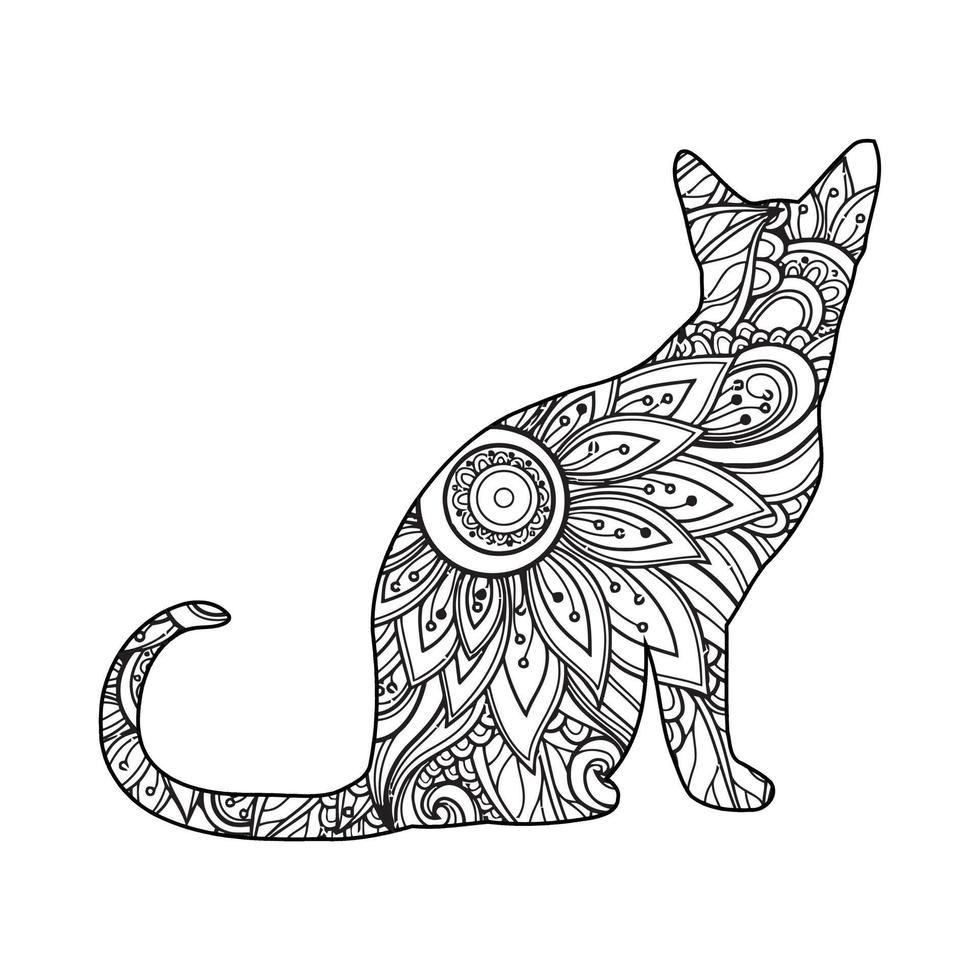 gato mandala página para colorear para niños vector